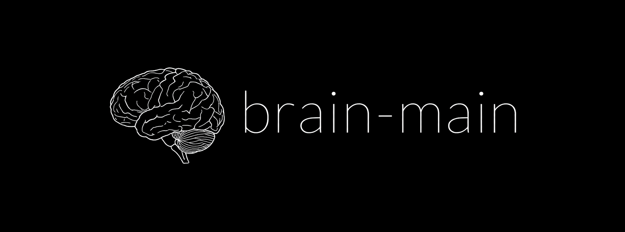 Brain-main project graphic with a white line drawing of a brain on a black background